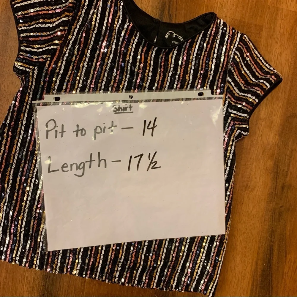 Art Class Small 6/ 6X Black and Gold Sequin Top with Stripes Lined Keyhole Back